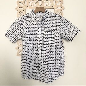 [Old Navy] Jackrabbits Print White/Navy Blue Collar Button Up Dress Shirt